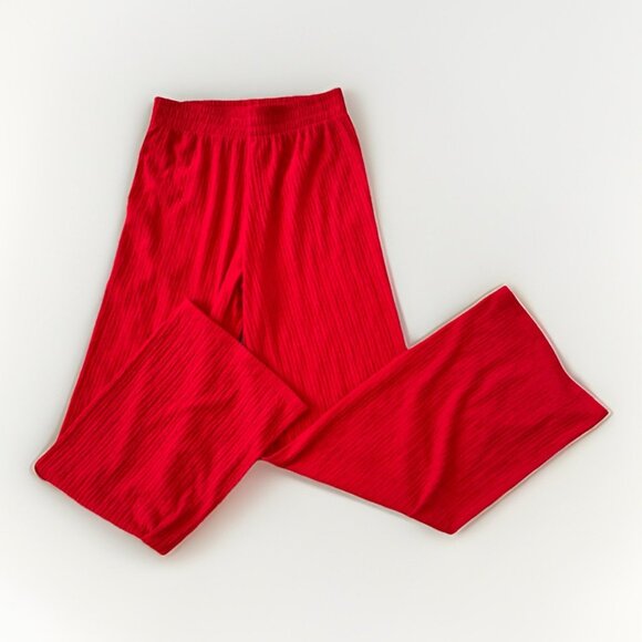 Red Stretchy Pants Elastic Waistband Size Small Textured Resortwear - Picture 1 of 6